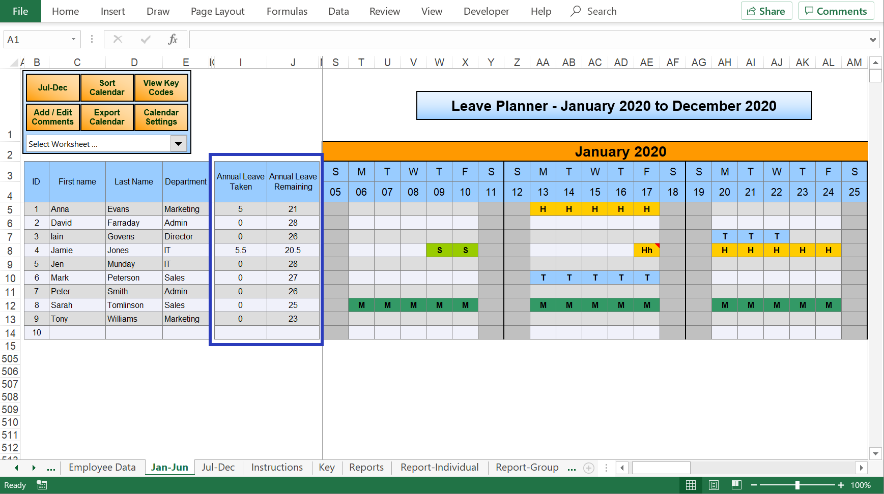 Excel Holiday Planner staff holiday management