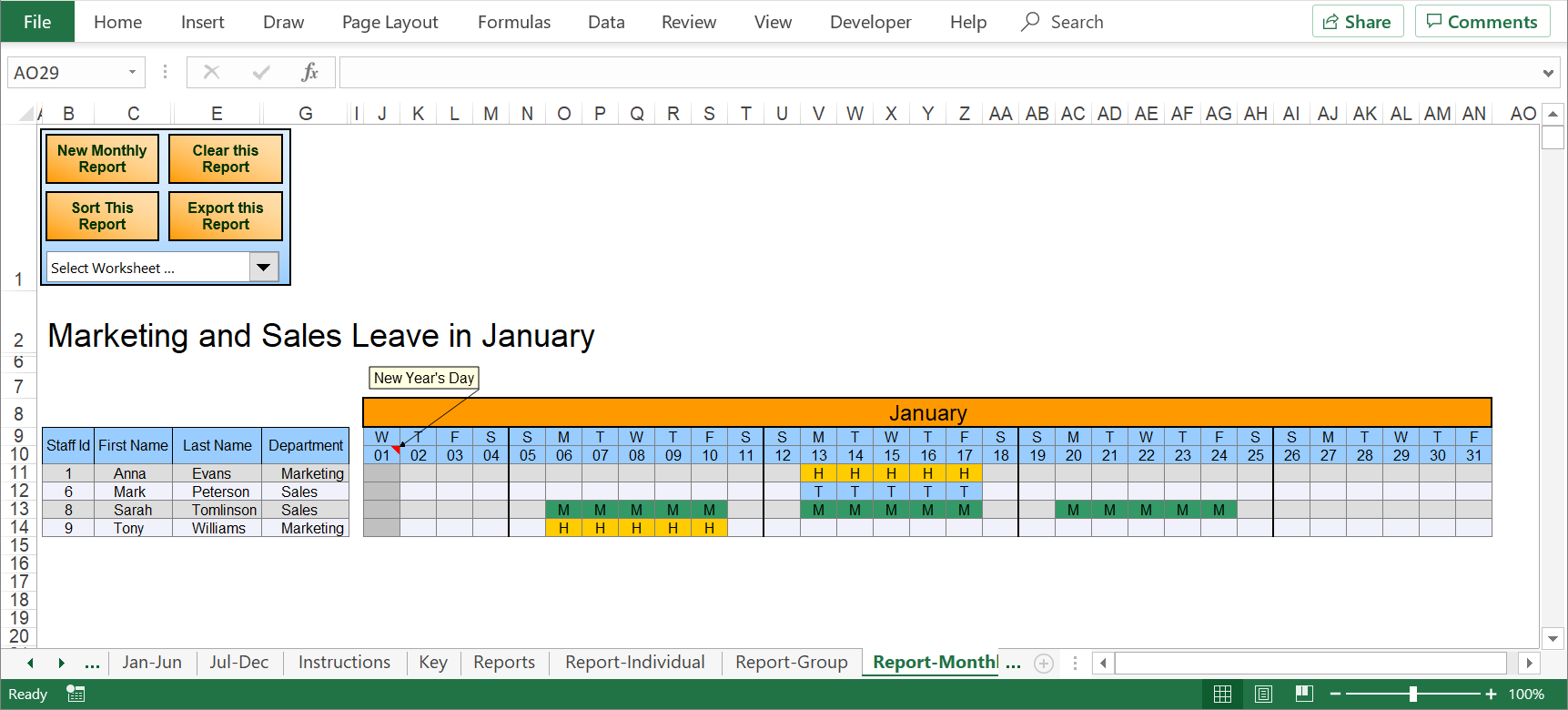 monthly excel leave calendar
